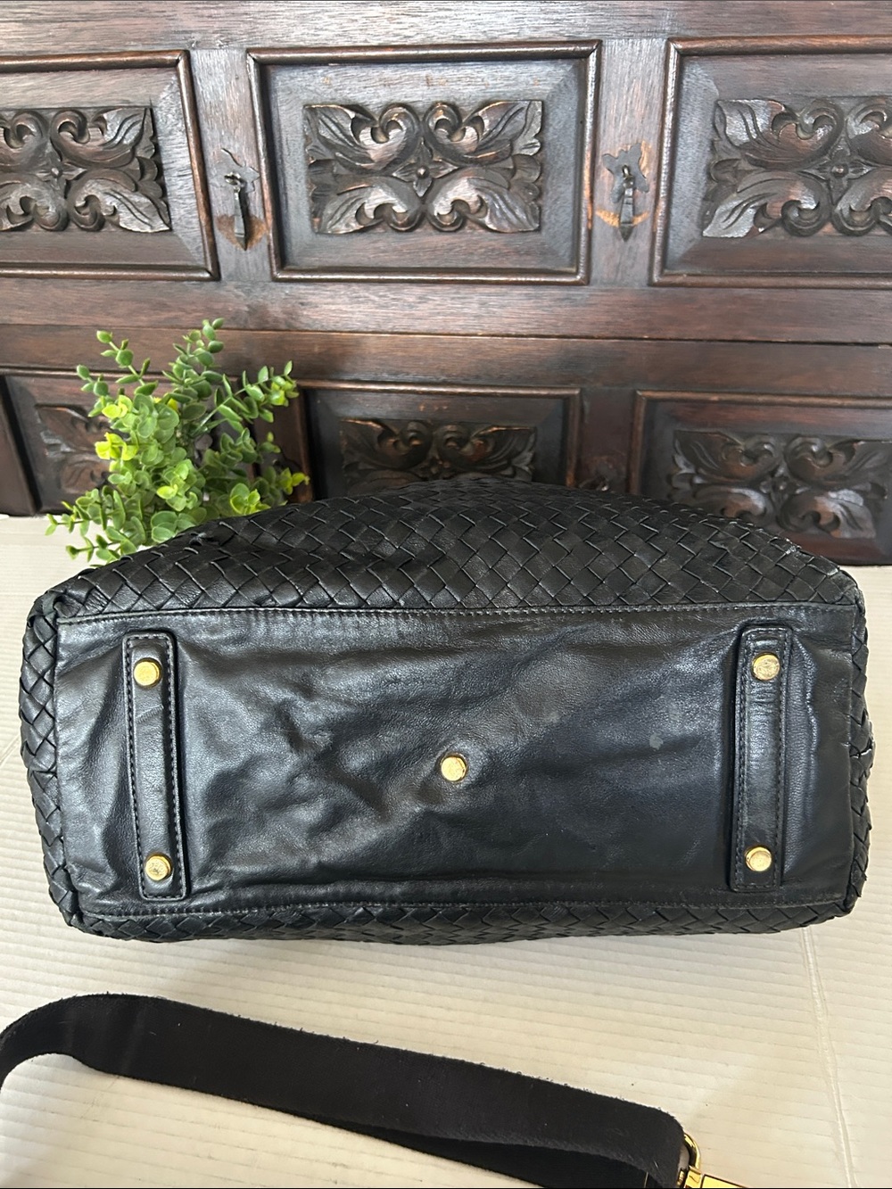 Christopher Kon Woven Leather Tote Bag with Detachable Strap - Black - Picture 8 of 15